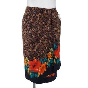 Vintage 1990's NWT Jacqueline Ferrar Leopard and Floral Silk Faux Wrap Skirt,10T